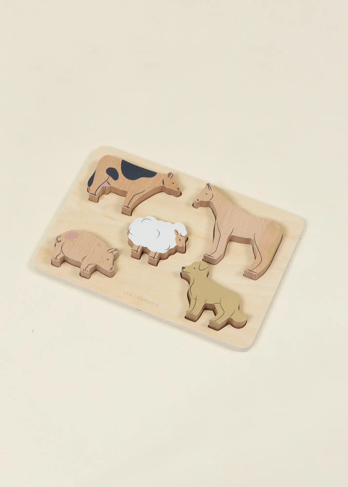 Set of 5 Animals on Wooden Plate