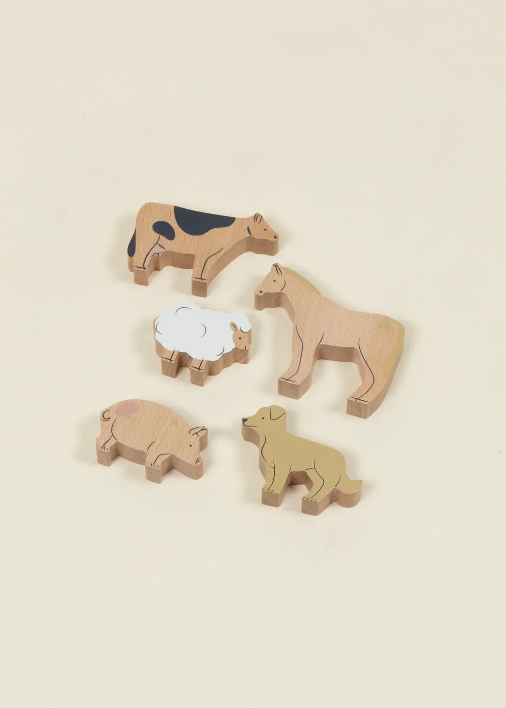 Set of 5 Animals on Wooden Plate