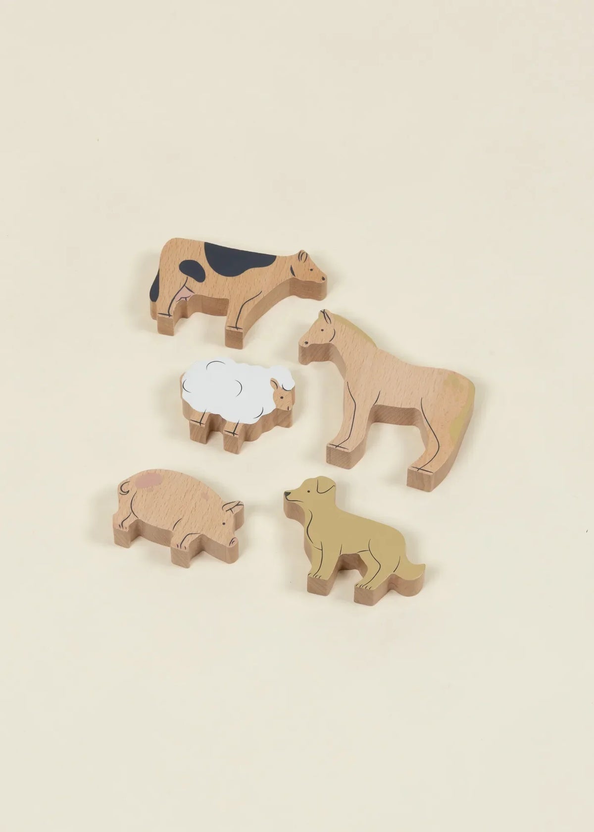 Set of 5 Animals on Wooden Plate