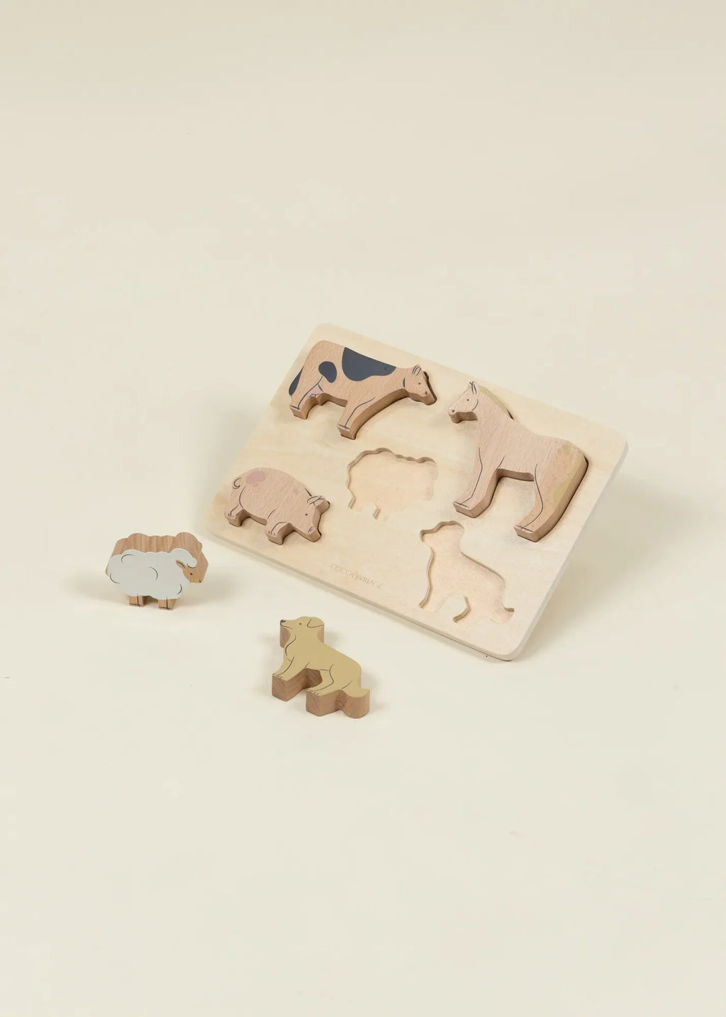 Set of 5 Animals on Wooden Plate