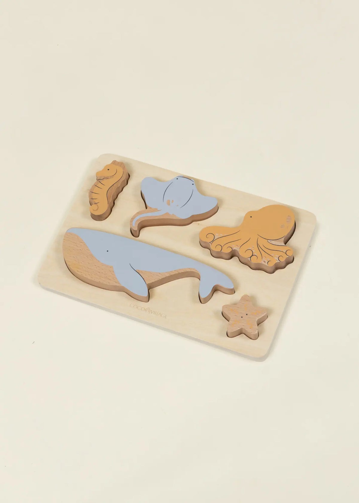 5 Sea Animals on Wooden Plate