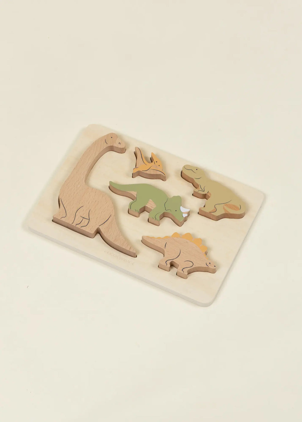 Set of 5 Dinosaurs on Wooden Plate
