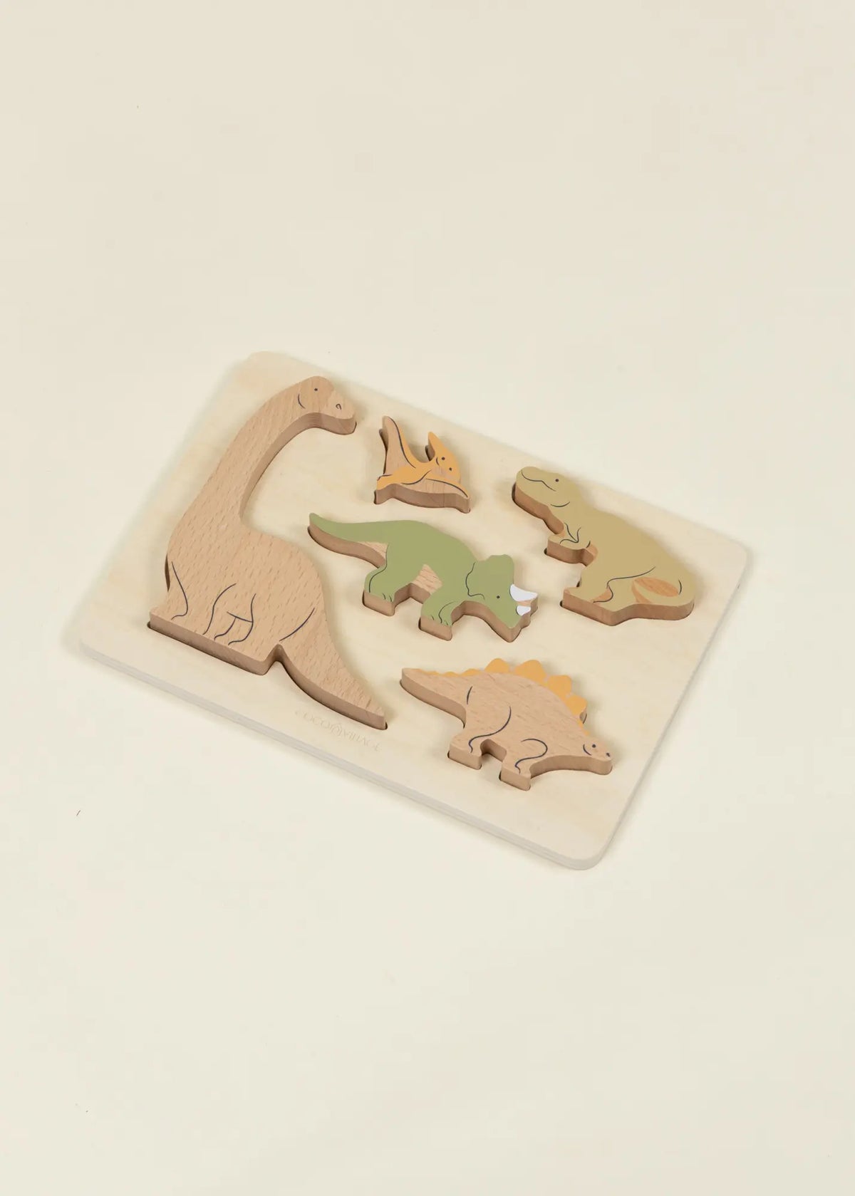 Set of 5 Dinosaurs on Wooden Plate