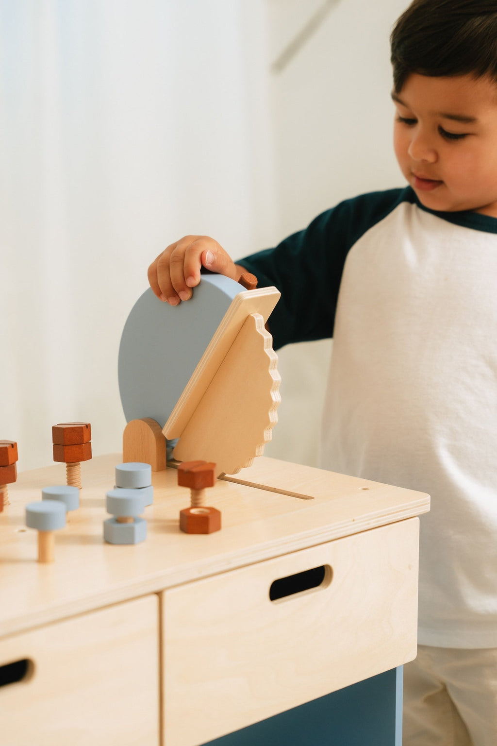 Wooden Play Construction Workbench with Miter Saw