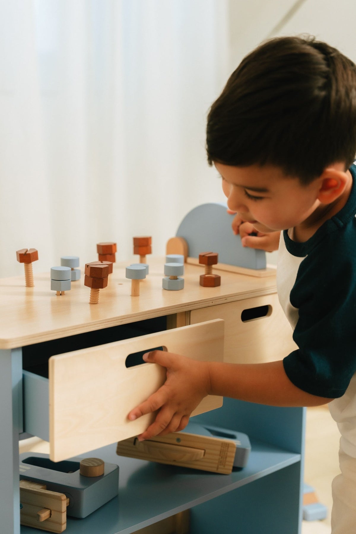 Wooden Play Construction Workbench with Miter Saw