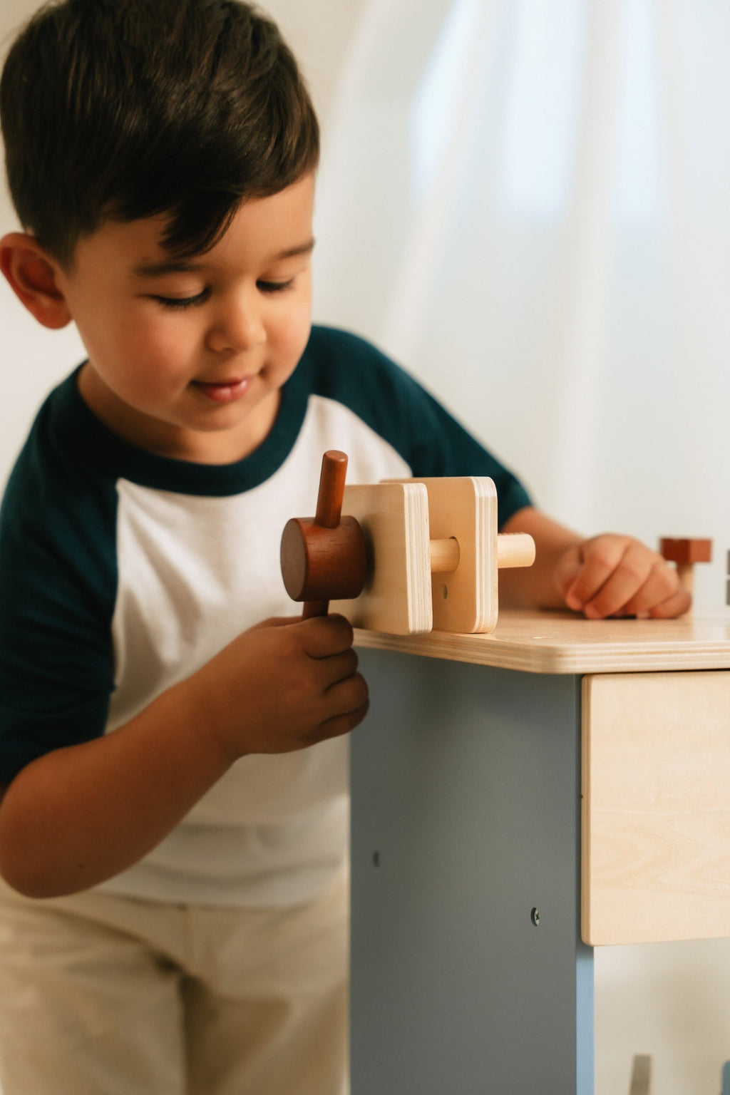 Wooden Play Construction Workbench with Miter Saw